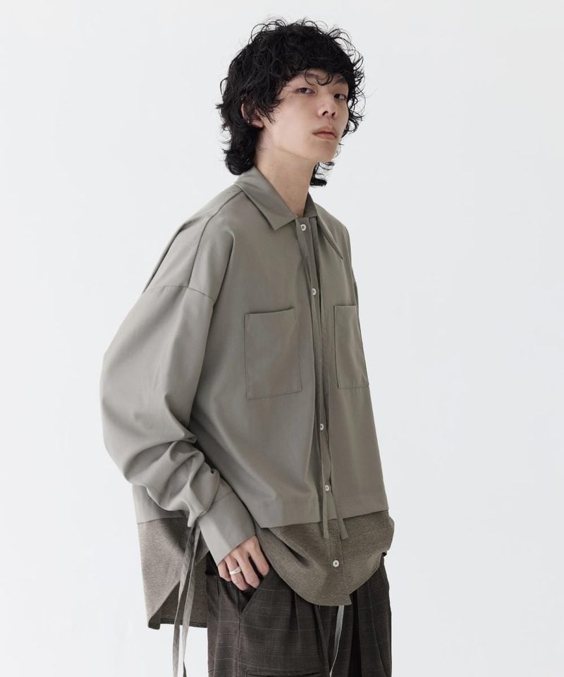 MSN0214-252 不對稱領襯衫 Loose Panel Tartan Shirt