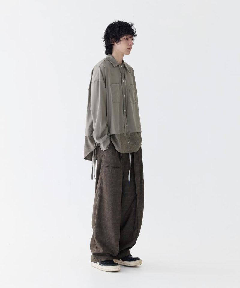 MSN0214-252 不對稱領襯衫 Loose Panel Tartan Shirt