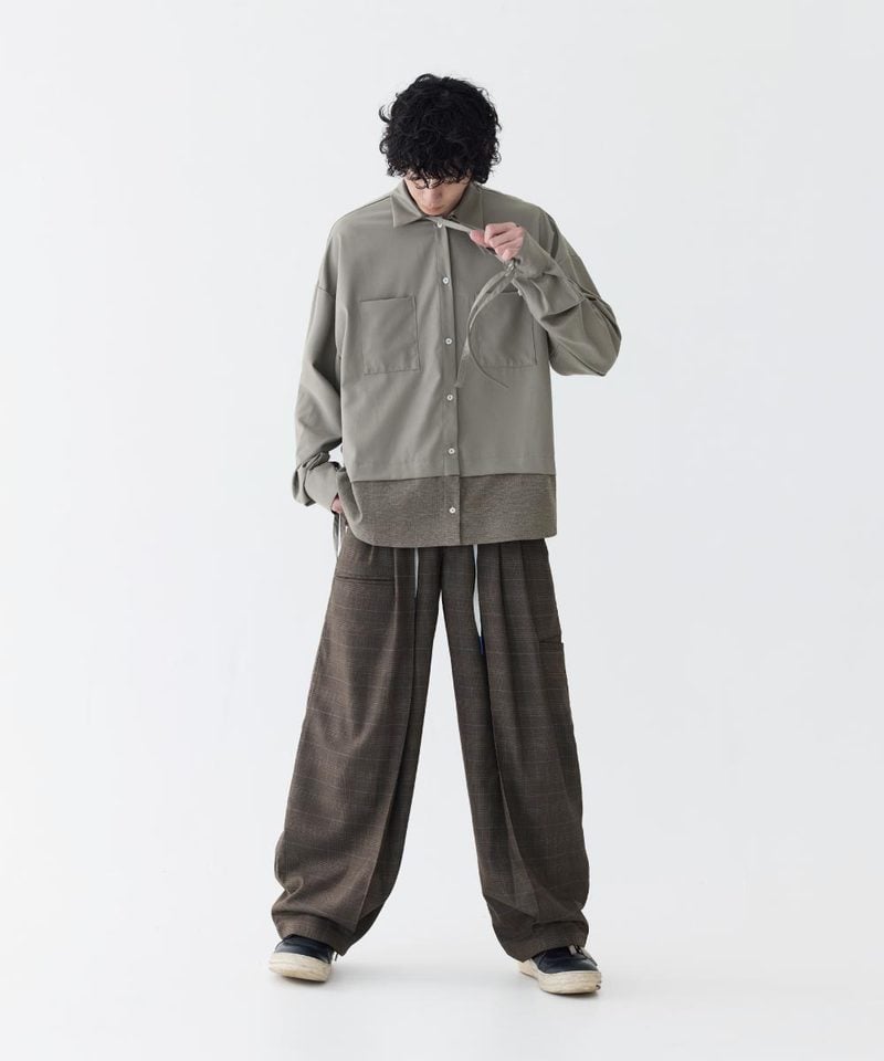 MSN0214-252 不對稱領襯衫 Loose Panel Tartan Shirt