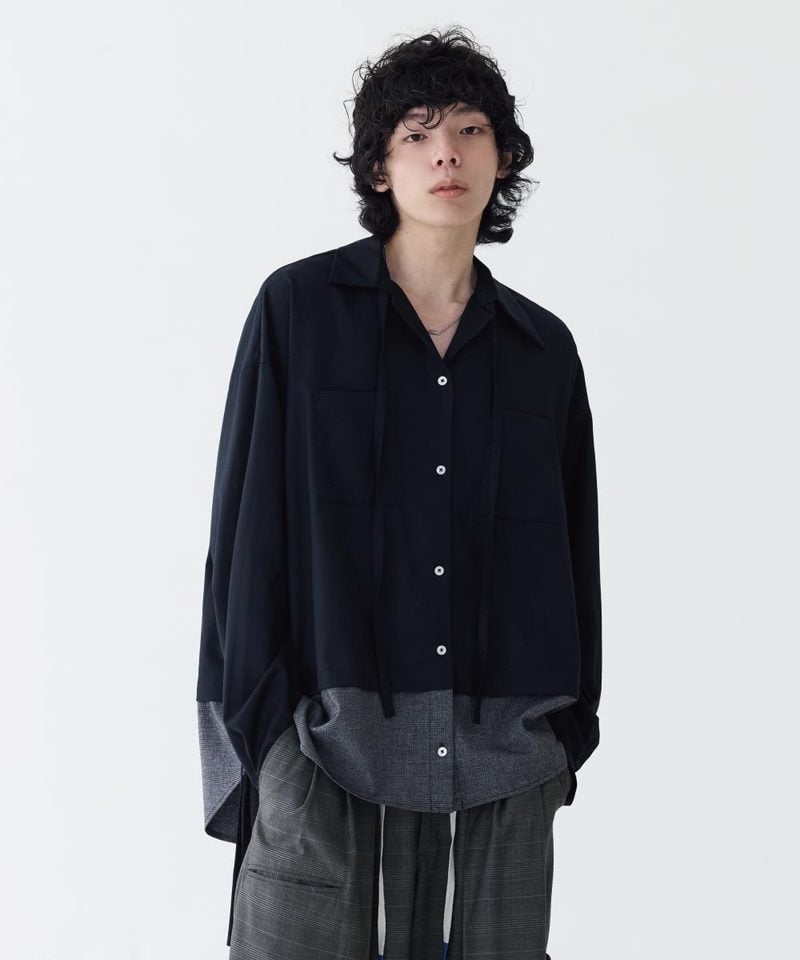 MSN0214-252 不對稱領襯衫 Loose Panel Tartan Shirt