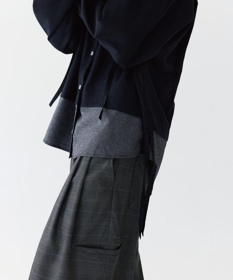 MSN0214-252 不對稱領襯衫 Loose Panel Tartan Shirt