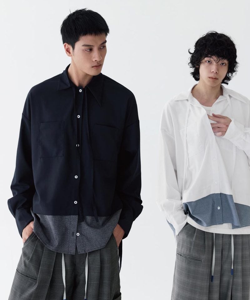 MSN0214-252 不對稱領襯衫 Loose Panel Tartan Shirt