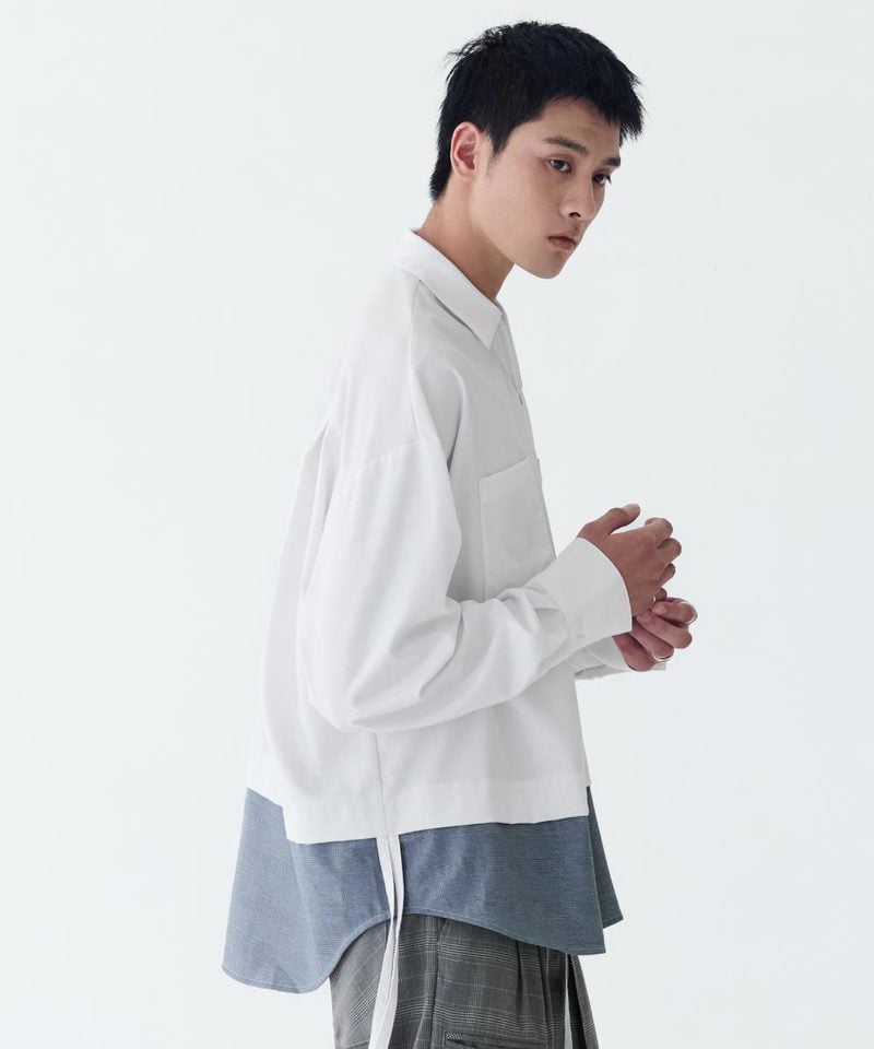 MSN0214-252 不對稱領襯衫 Loose Panel Tartan Shirt