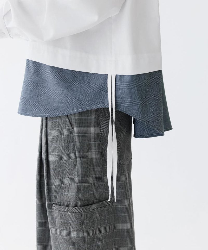 MSN0214-252 不對稱領襯衫 Loose Panel Tartan Shirt