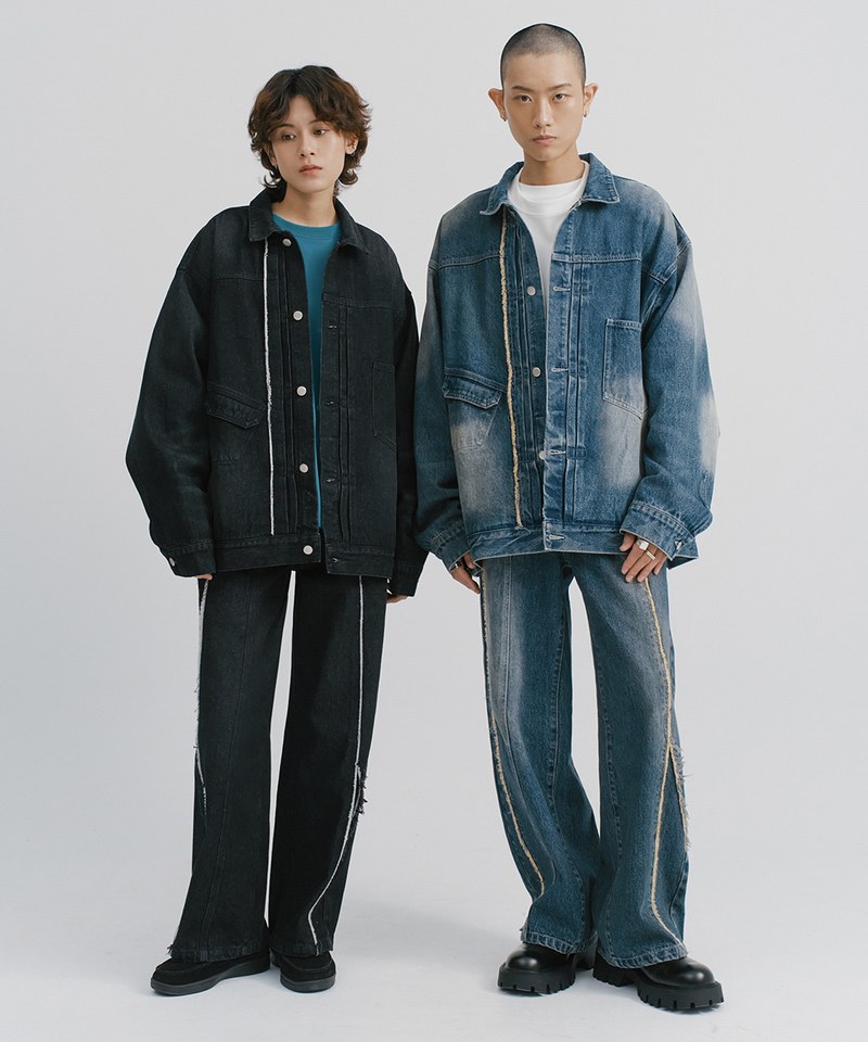 MELSIGN x mouggan 寬版鬚邊丹寧外套