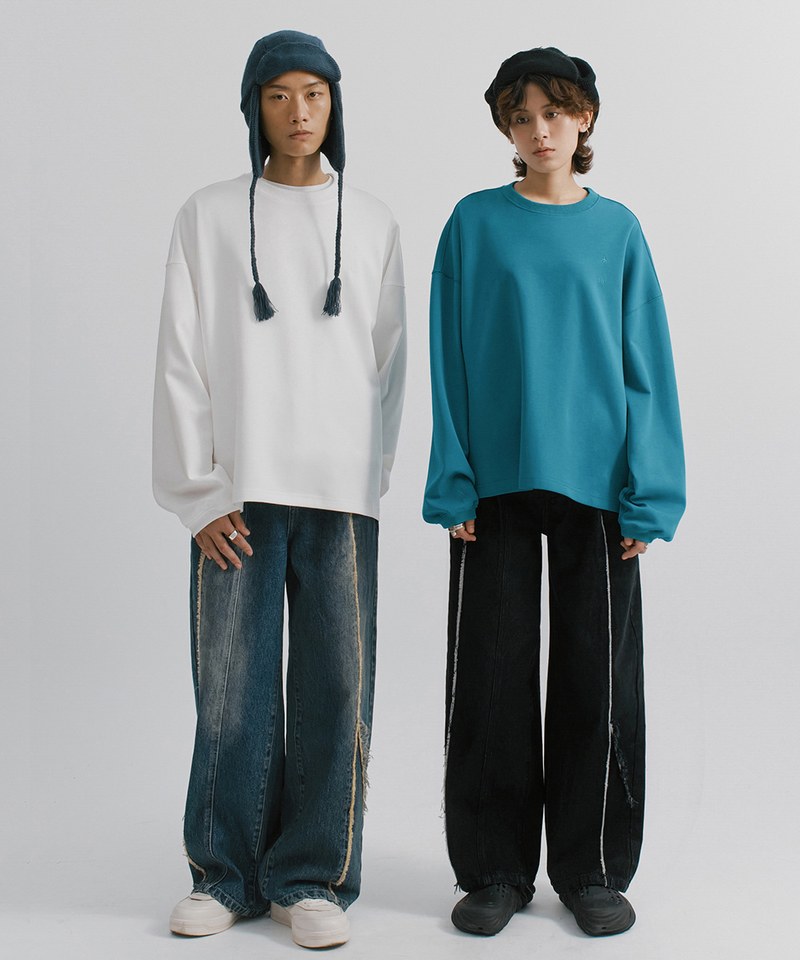 MELSIGN x mouggan 鬚邊丹寧寬管褲