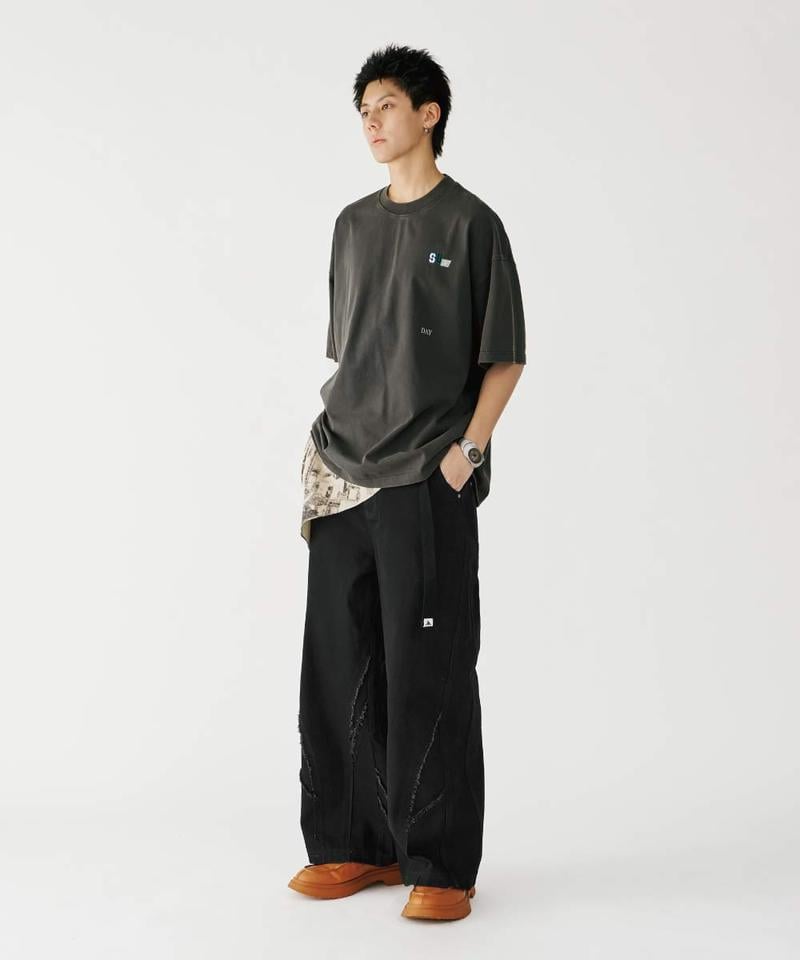 丹寧長褲 Frayed Panel Denim Jeans