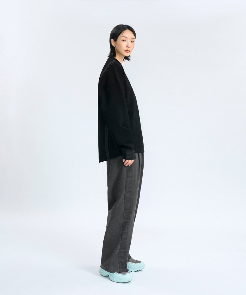 格紋拼接長褲 Asymmetrical Panel Trousers