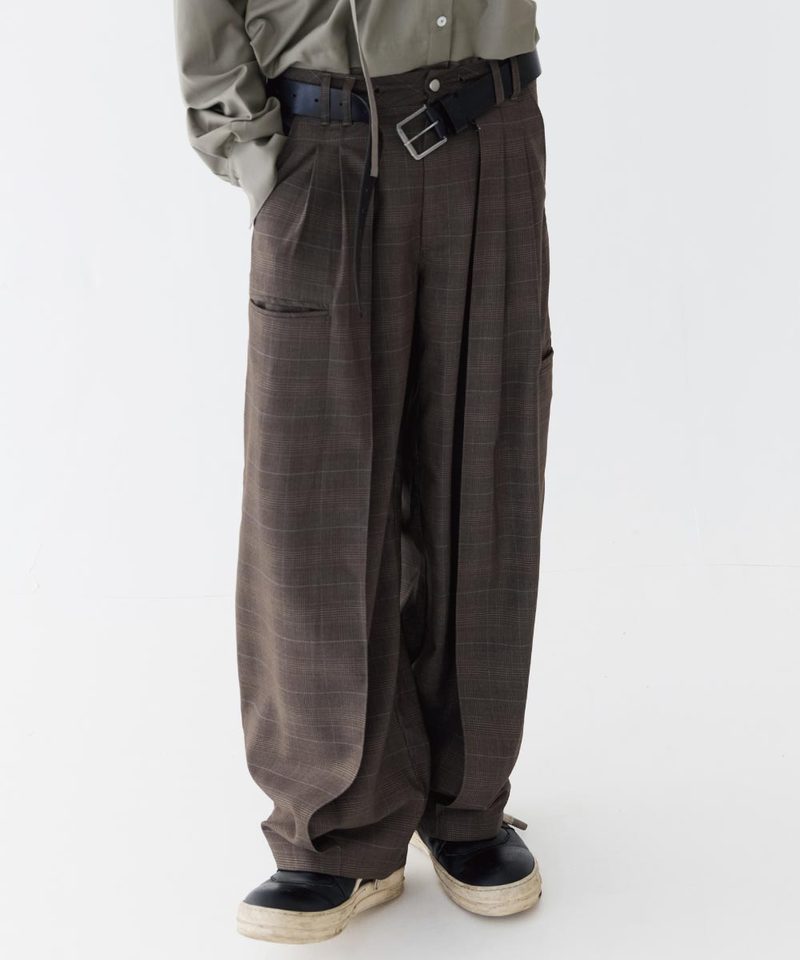 雙褶格紋長褲 Baggy Tartan Trousers X
