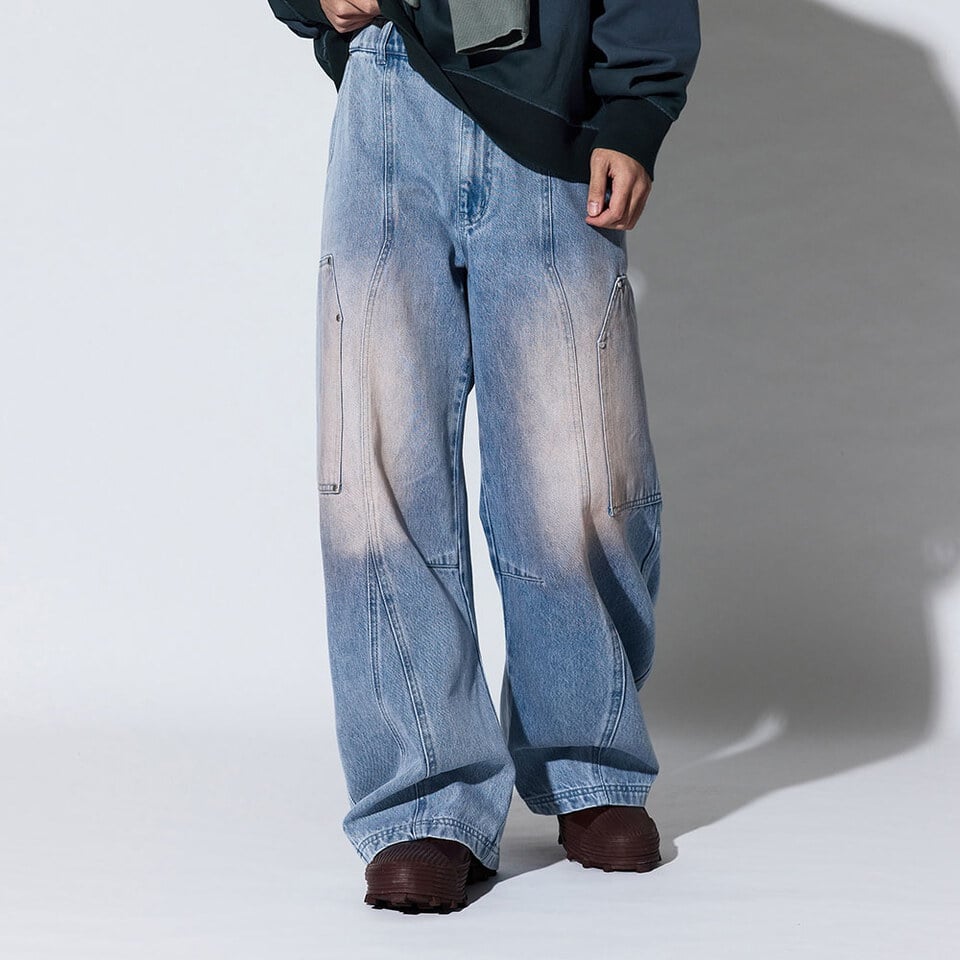 MSN1635-261 刷色寬版牛仔褲 Canvas Wide Leg Jeans