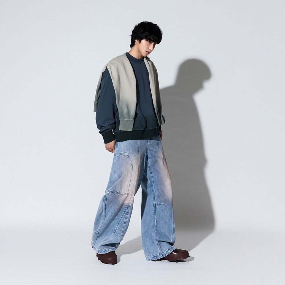 MSN1635-261 刷色寬版牛仔褲 Canvas Wide Leg Jeans