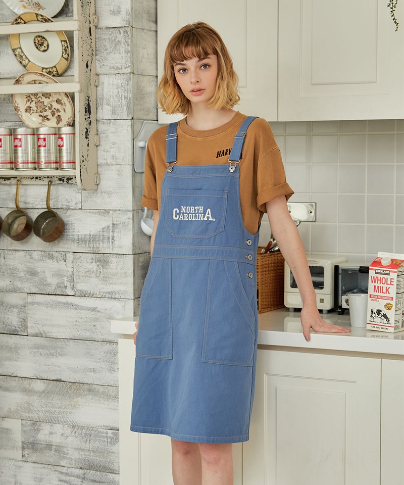 女斜紋口袋吊帶裙