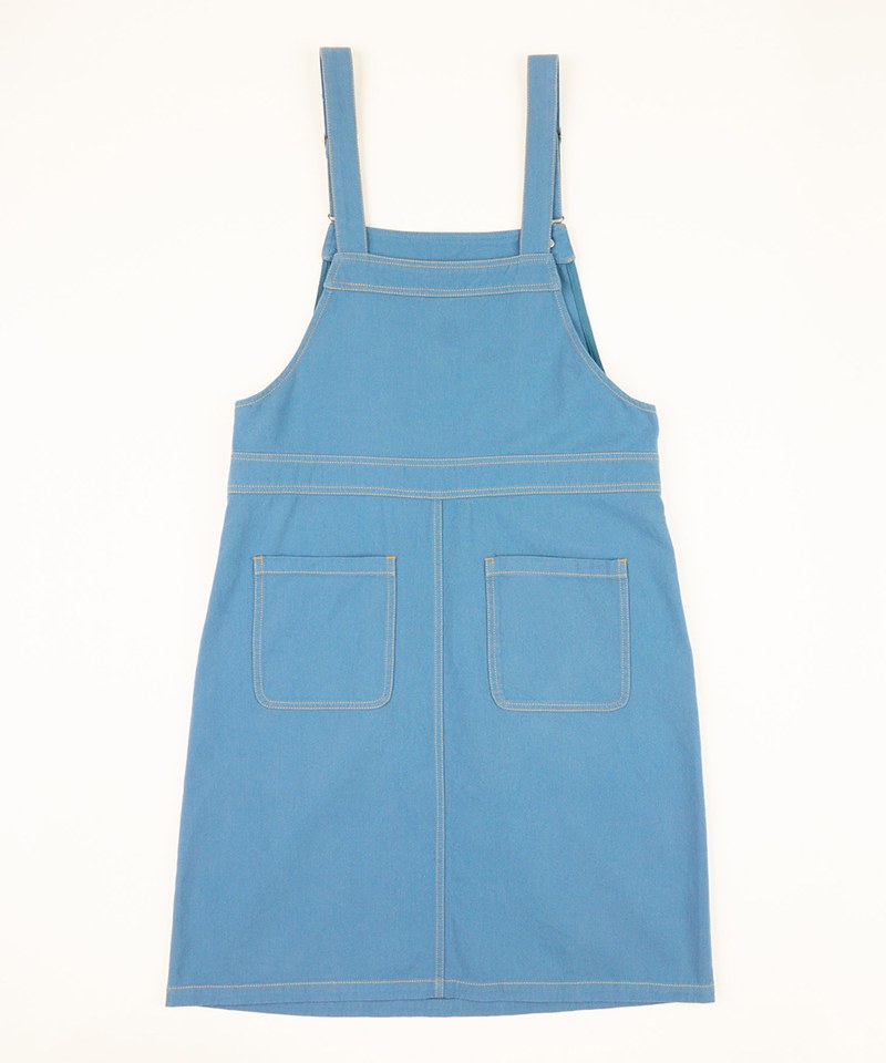 女斜紋口袋吊帶裙