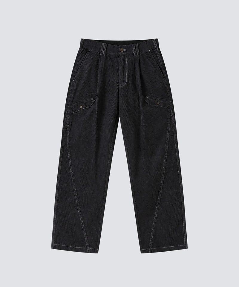 深灰/L*XL-明線燈芯絨闊腿日常長褲