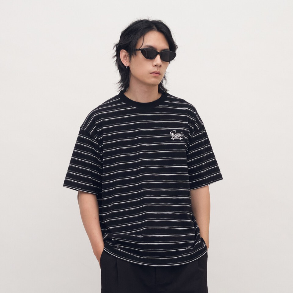 柯基狗狗滑板條紋短TEE