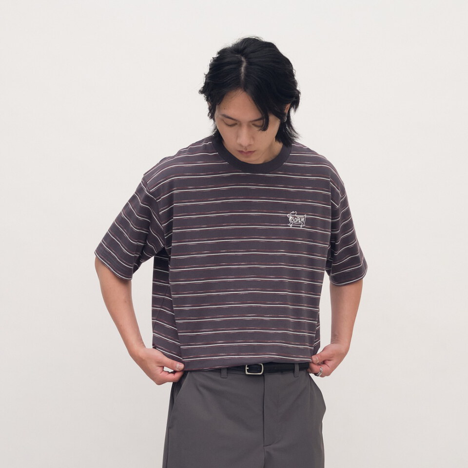 柯基狗狗滑板條紋短TEE
