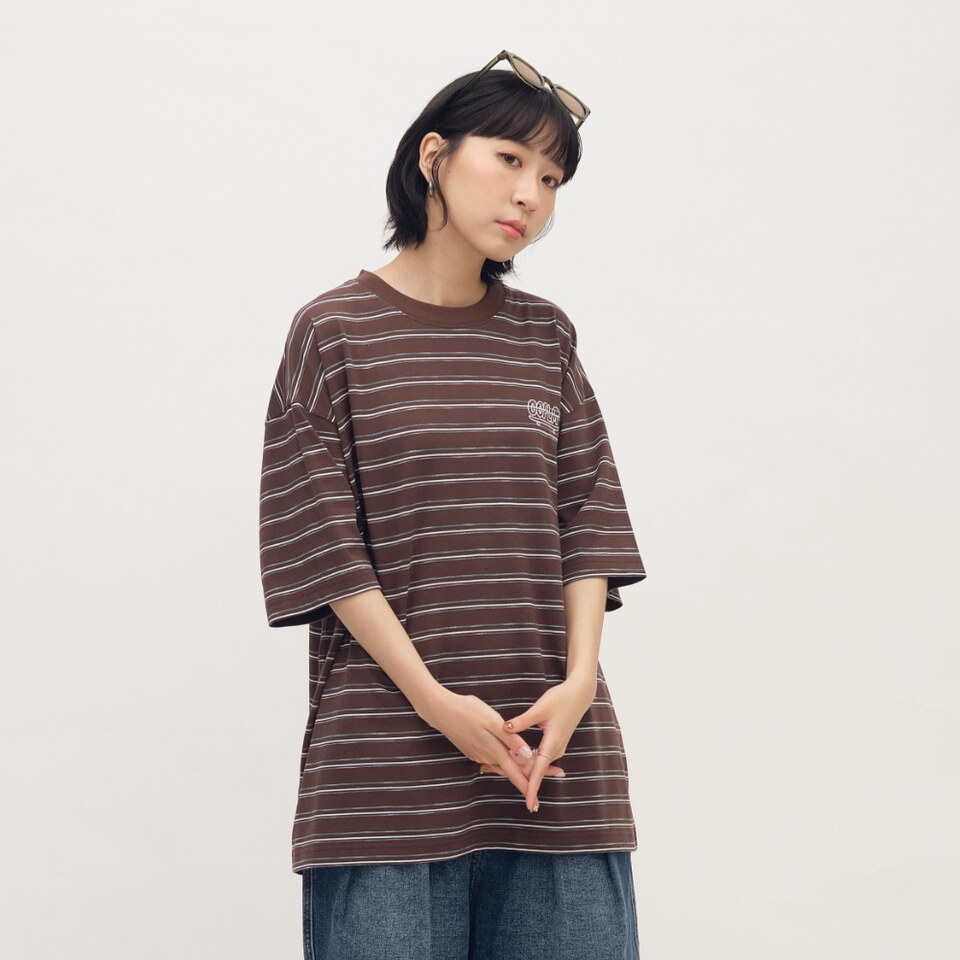 臘腸狗狗滑板條紋短TEE