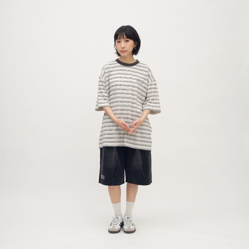 臘腸狗狗滑板條紋短TEE