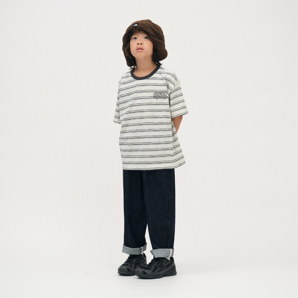 臘腸狗狗滑板條紋小童TEE