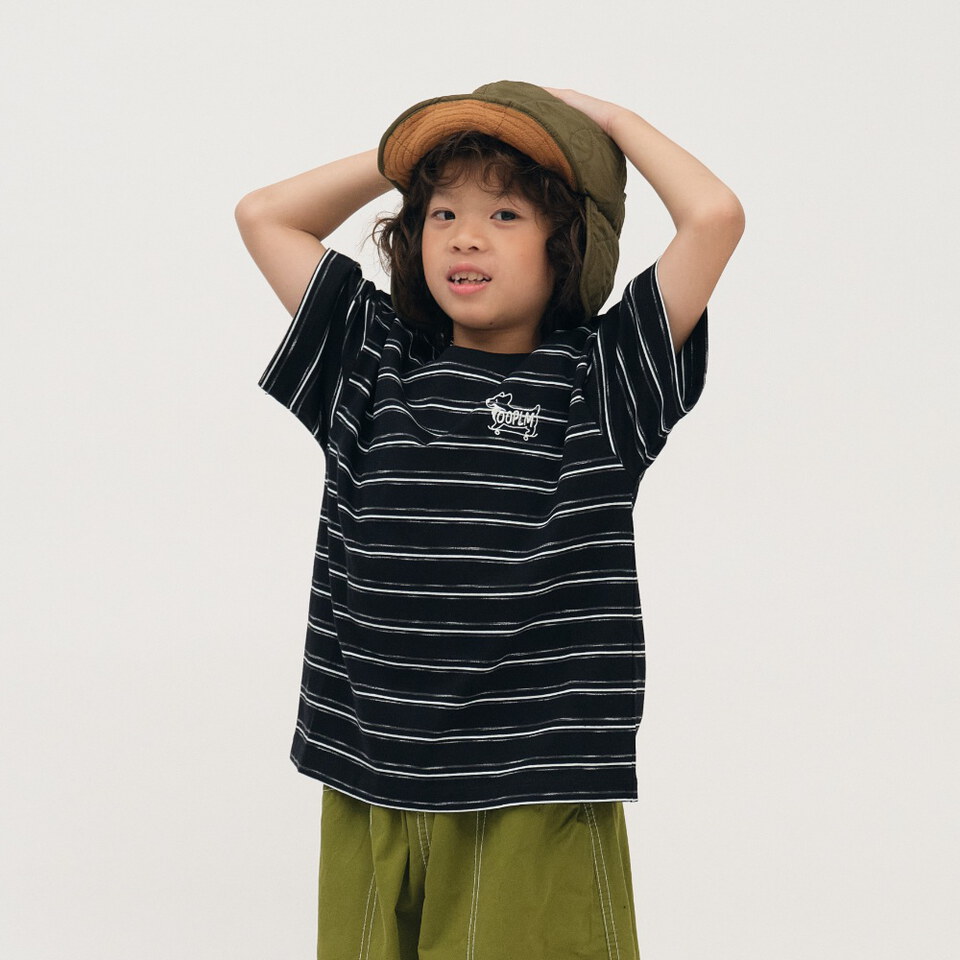 柯基狗狗滑板條紋小童TEE