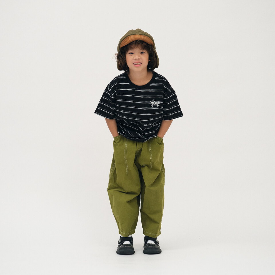 柯基狗狗滑板條紋小童TEE