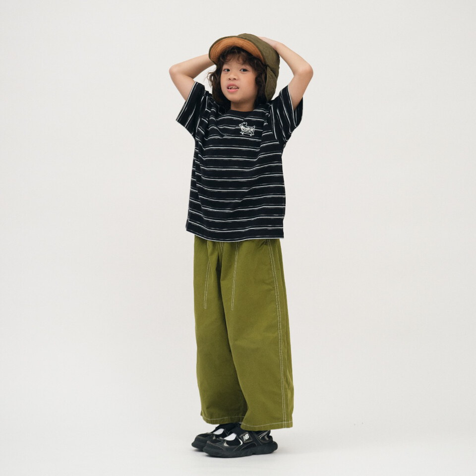 柯基狗狗滑板條紋小童TEE