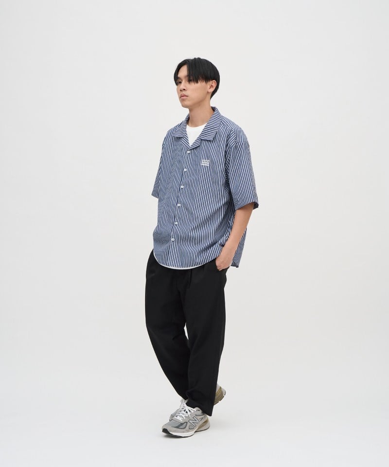 日常條紋開領短袖襯衫