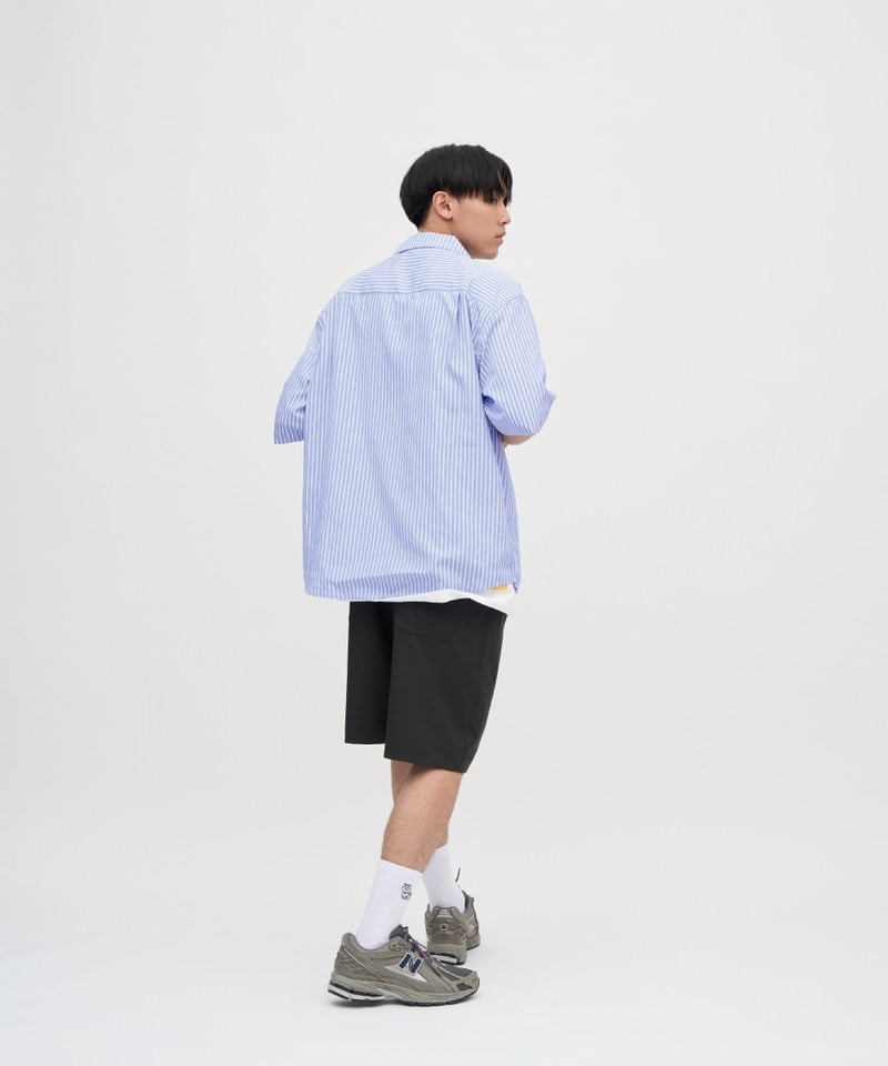 日常條紋開領短袖襯衫