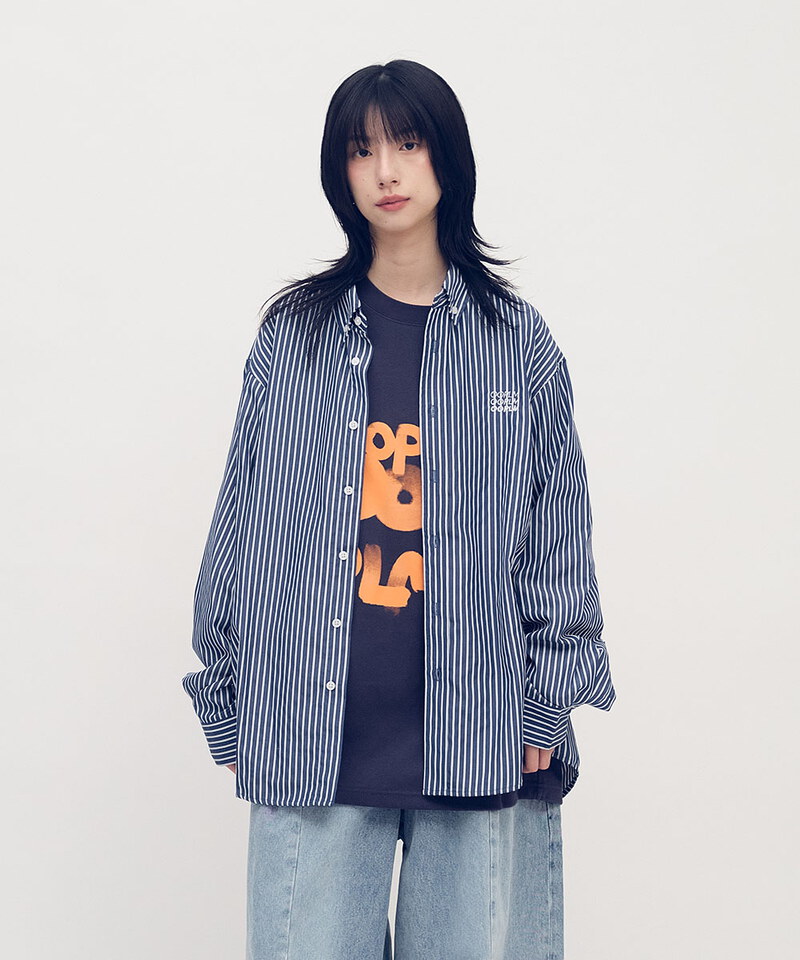 日常條紋長袖襯衫