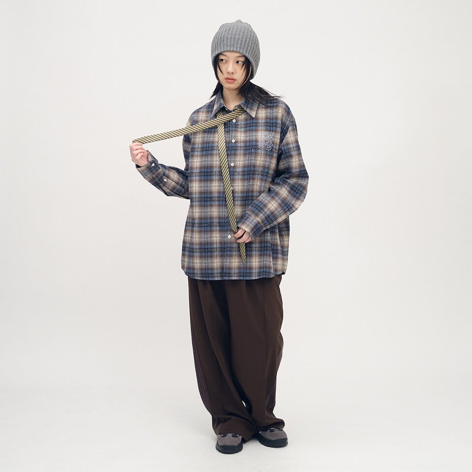 OPM3316-252 臘腸狗狗滑板格紋襯衫