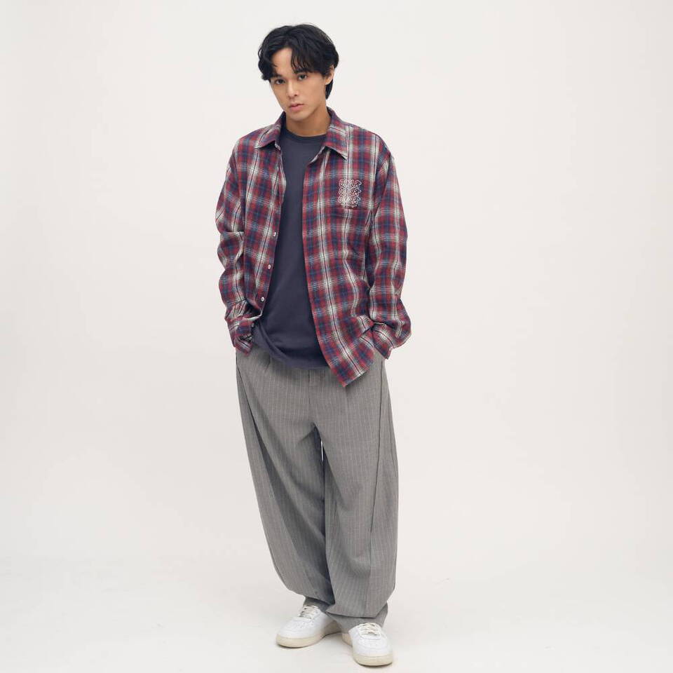 OPM3316-252 臘腸狗狗滑板格紋襯衫