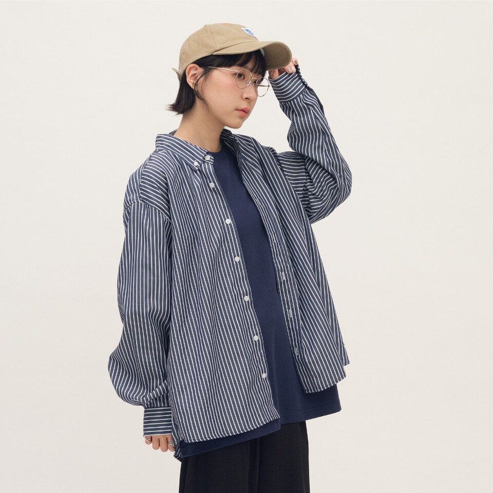 日常條紋長袖襯衫