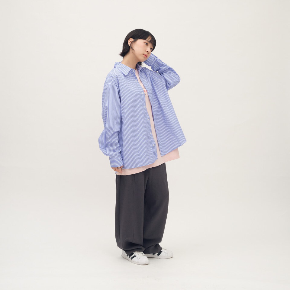 日常條紋長袖襯衫