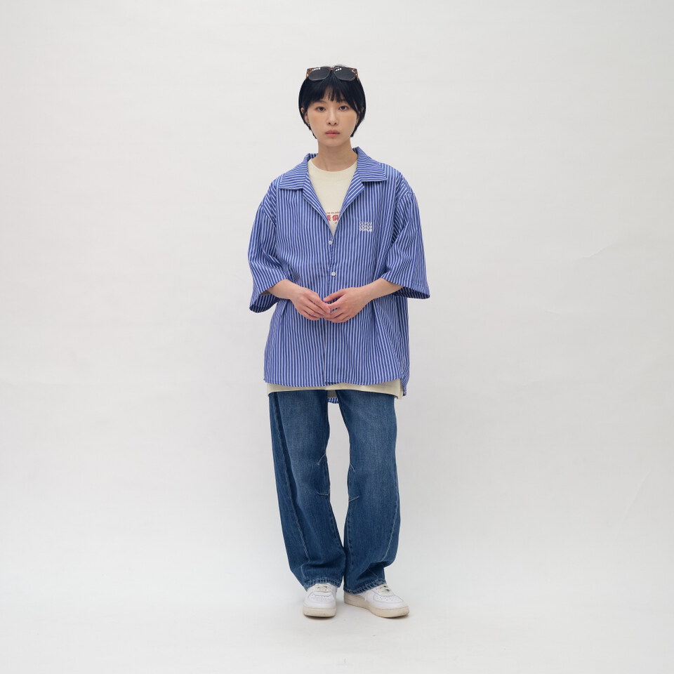 日常條紋短袖襯衫