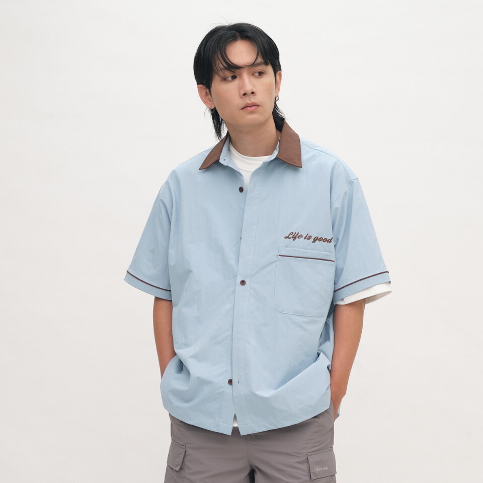 撞色圖像工作襯衫