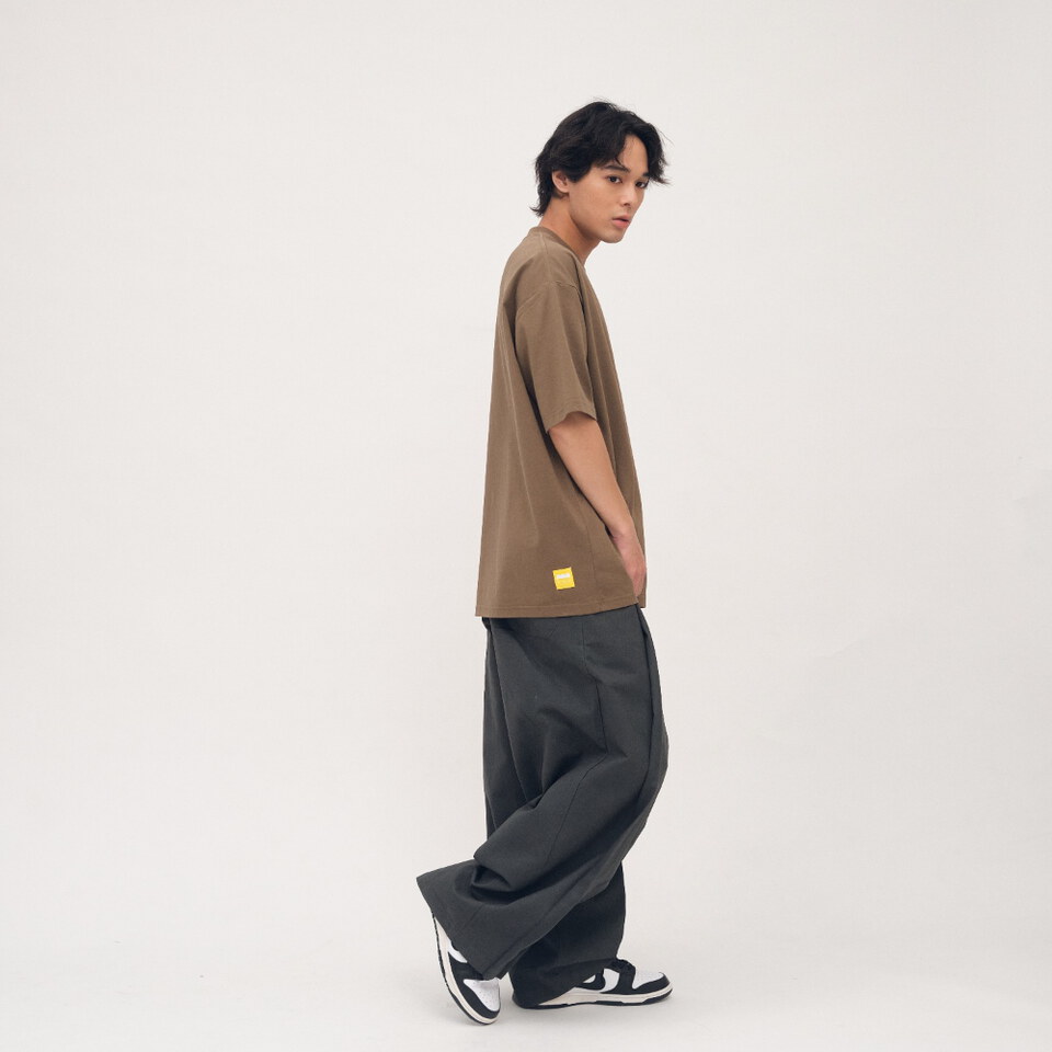 斜紋棉立體雙褶寬褲