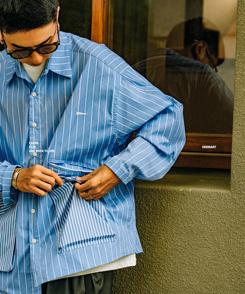 ORD0202-232 ORDINARY 口袋直紋拼接襯衫
