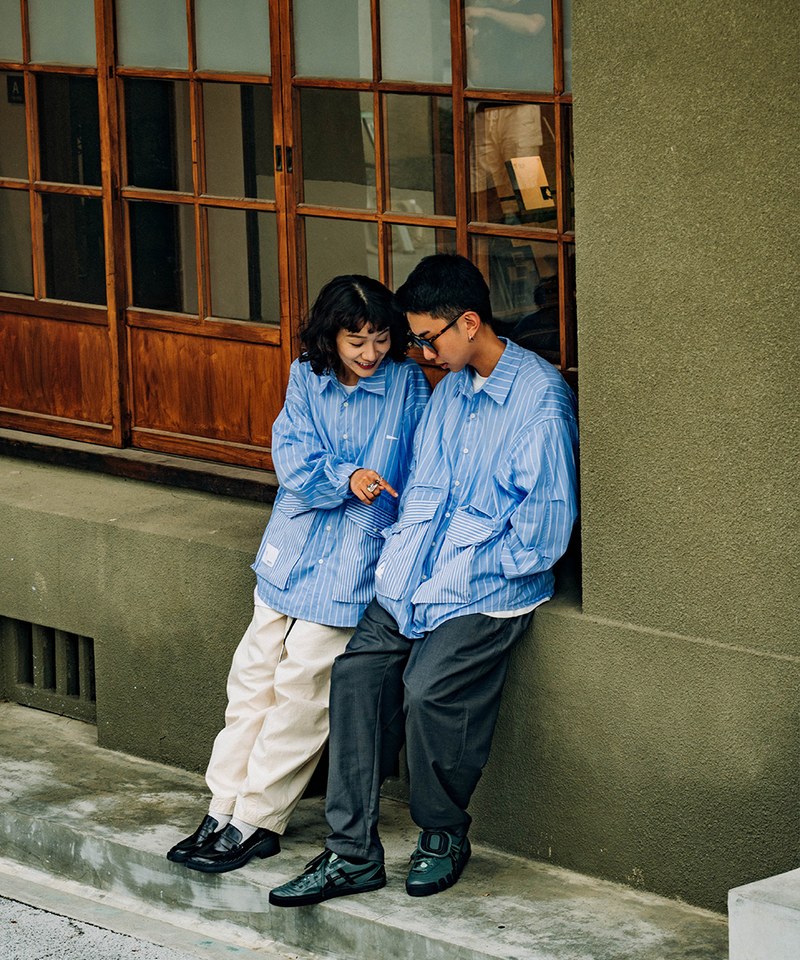 ORDINARY 口袋直紋拼接襯衫