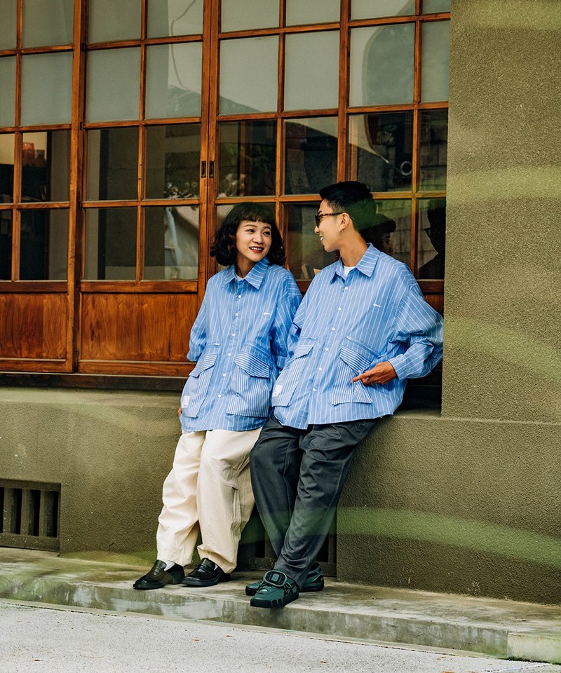 ORDINARY 口袋直紋拼接襯衫