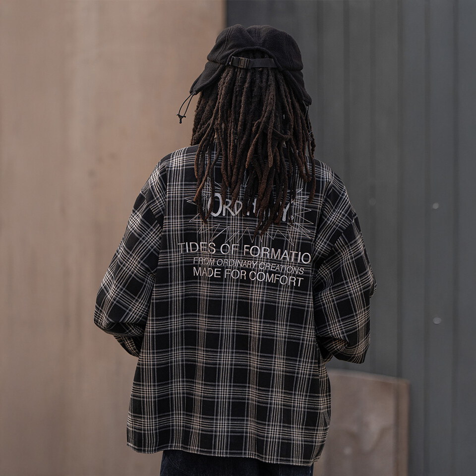 電繡重磅格紋襯衫