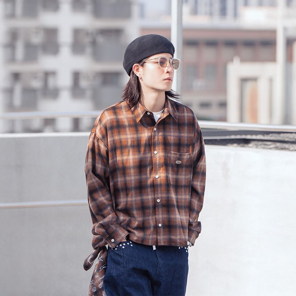 ORD0213-261 可拆頭巾格紋短版襯衫2.0