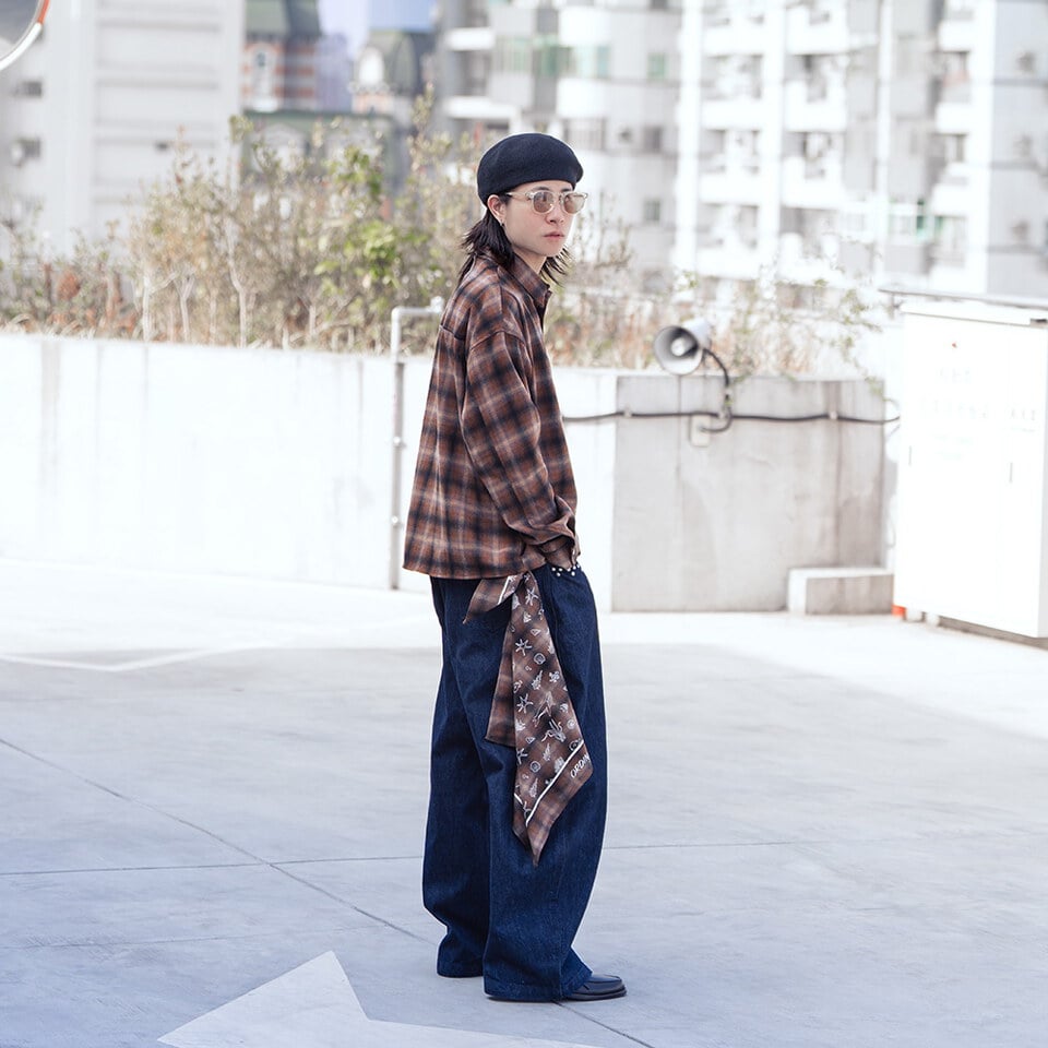 可拆頭巾格紋短版襯衫2.0