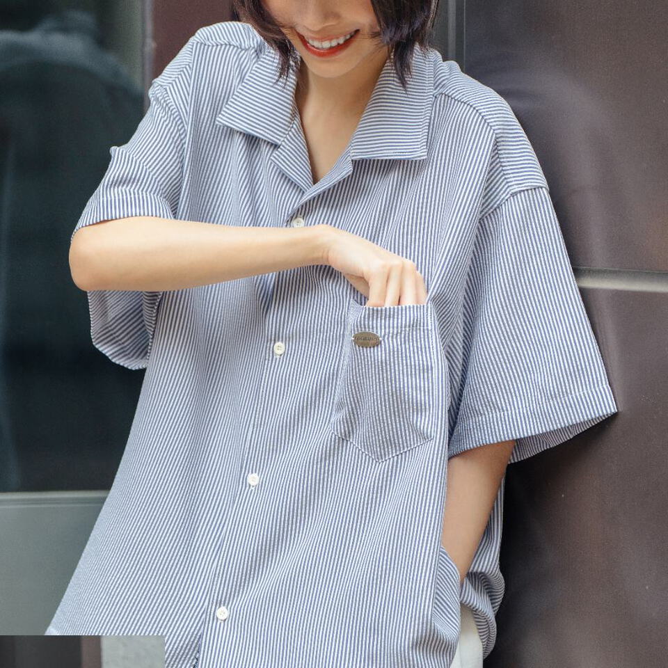 涼感泡泡紗古巴襯衫