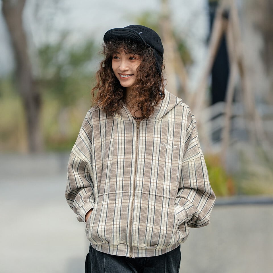 ORD0704-261 格紋水洗華夫格帽拉