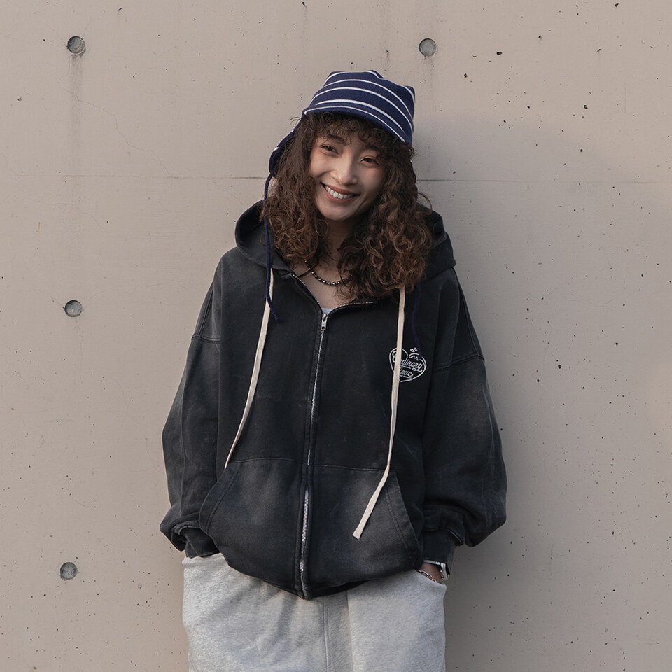 ORD0705-261 水洗鏈目繡愛心海浪帽拉