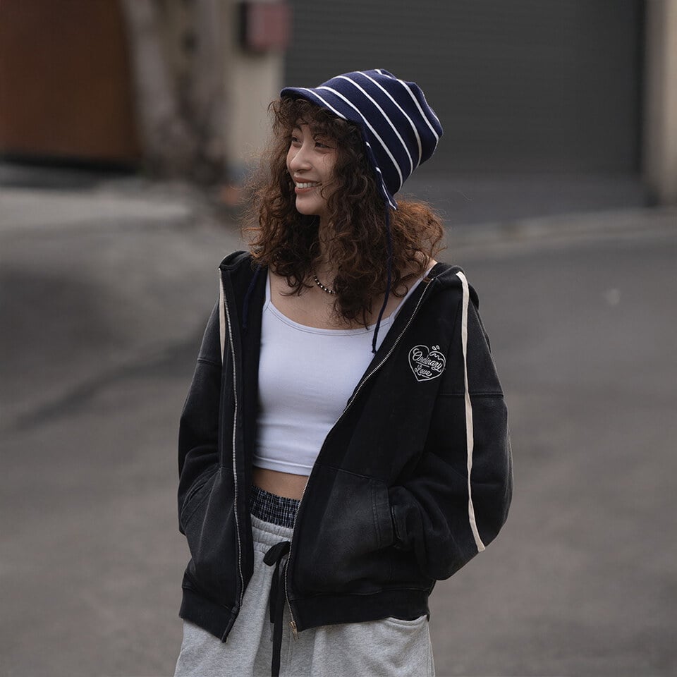 ORD0705-261 水洗鏈目繡愛心海浪帽拉