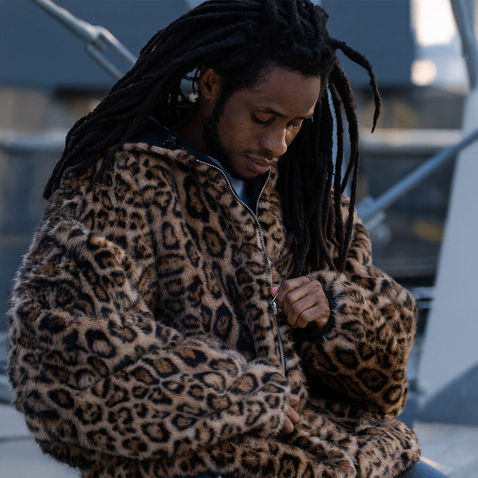 雙面豹紋卯釘貼皮外套