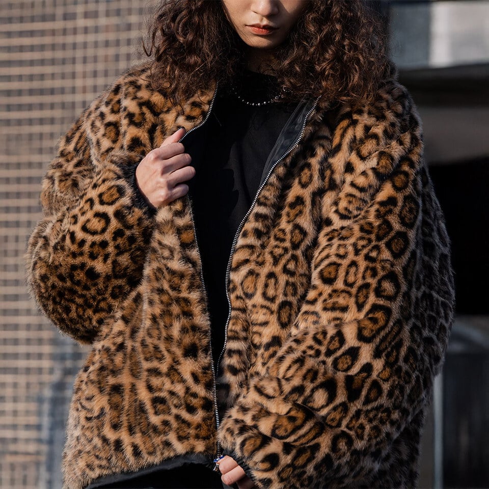 雙面豹紋卯釘貼皮外套