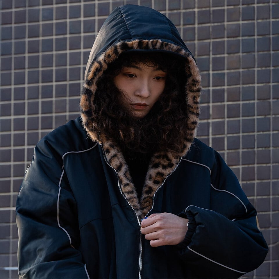 雙面豹紋卯釘貼皮外套