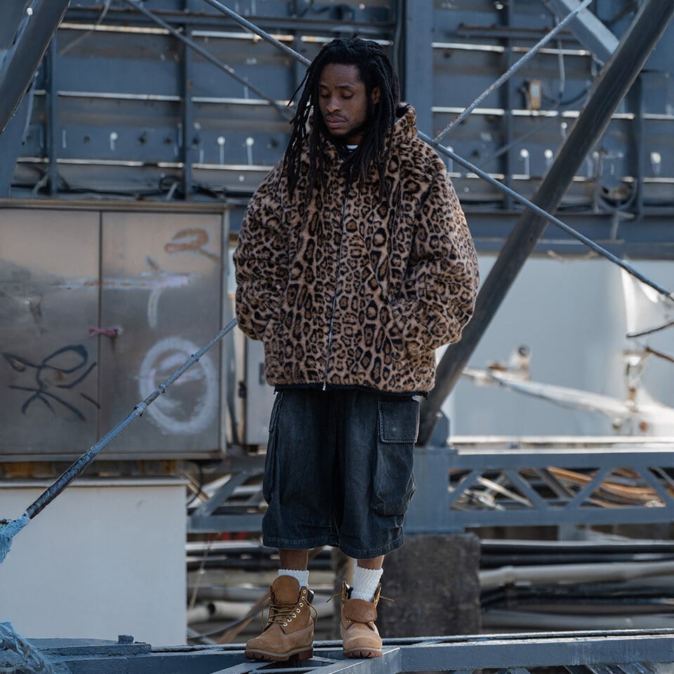 雙面豹紋卯釘貼皮外套